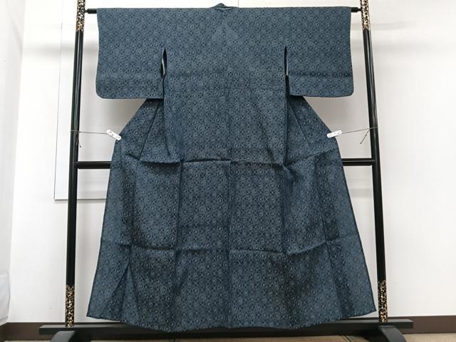 平和屋着物＊夏物　お召　鳳凰丸菱文　正絹　逸品　CABI3870xi