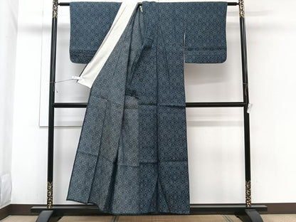 平和屋着物＊夏物　お召　鳳凰丸菱文　正絹　逸品　CABI3870xi