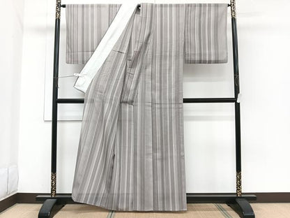 平和屋着物＊夏物　小紋　縦絽　縞　正絹　逸品　CABI3871xi