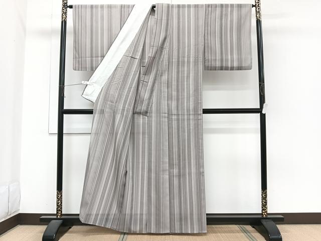 平和屋着物＊夏物　小紋　縦絽　縞　正絹　逸品　CABI3871xi
