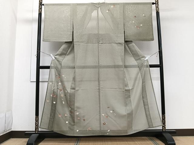 平和屋着物＊夏物　訪問着　縦絽　こぼれ松花文　金彩　正絹　逸品　CABI3872xi