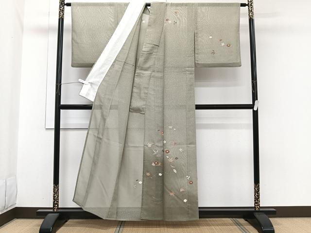 平和屋着物＊夏物　訪問着　縦絽　こぼれ松花文　金彩　正絹　逸品　CABI3872xi