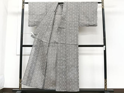 平和屋着物＊夏物　本場小千谷縮　麻の葉文　麻　逸品　CABI3874xi