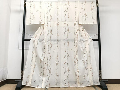 平和屋着物＊夏物　小紋　絽　花蝶文　銀彩　正絹　逸品　CABI3875xi