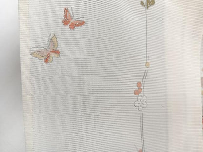 平和屋着物＊夏物　小紋　絽　花蝶文　銀彩　正絹　逸品　CABI3875xi