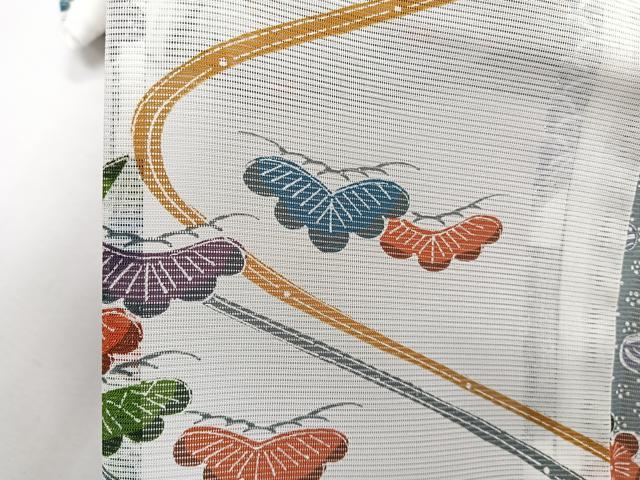 平和屋着物＊夏物　小紋　絽　流水風景花文　松竹梅　洗える着物　未使用　CABI3879xi