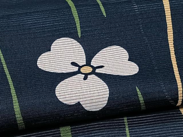 平和屋着物＊夏物　小紋　絽　よろけ縞花文　洗える着物　CABI3880xi