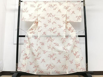 平和屋着物＊夏物　小紋　絽　草花文　洗える着物　CABI3881xi