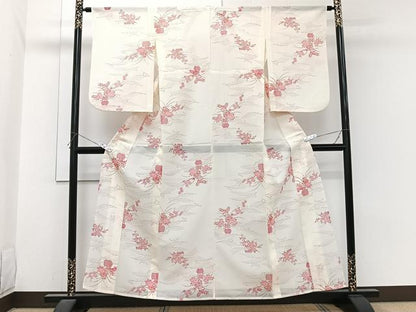 平和屋着物＊夏物　小紋　絽　立波飾花文　洗える着物　CABI3883xi