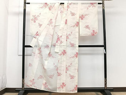 平和屋着物＊夏物　小紋　絽　立波飾花文　洗える着物　CABI3883xi