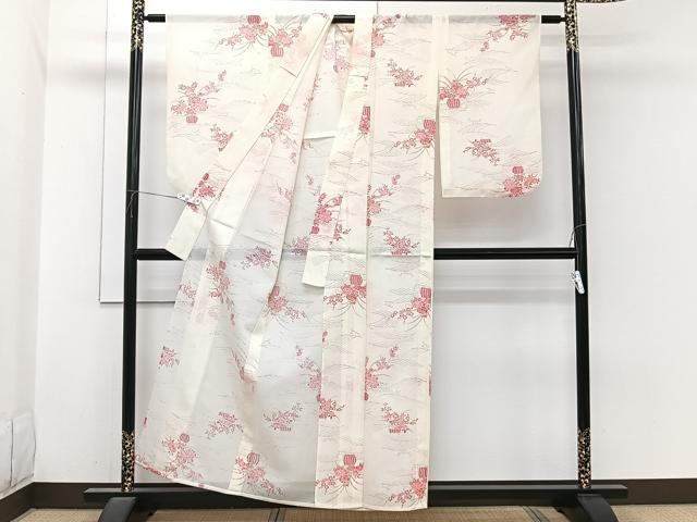 平和屋着物＊夏物　小紋　絽　立波飾花文　洗える着物　CABI3883xi