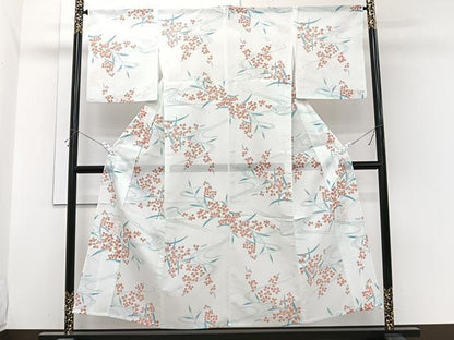 平和屋着物＊夏物　小紋　絽　流水萩文　洗える着物　CABI3885xi