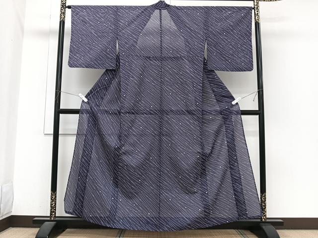 平和屋着物＊夏物　小紋　絽　斜線文　洗える着物　CABI3888xi