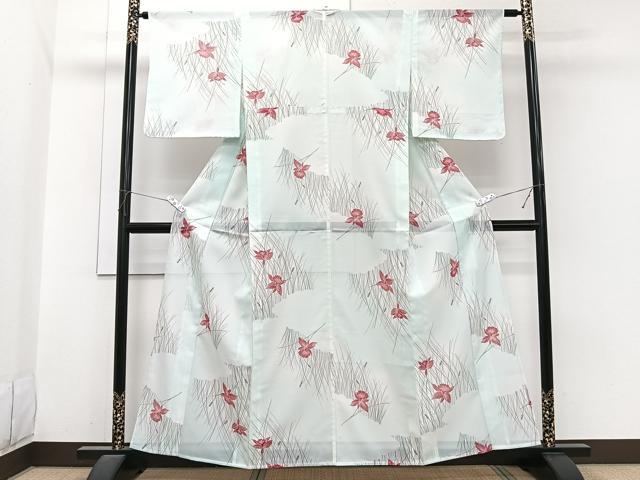 平和屋着物＊夏物　小紋　絽　草花文　洗える着物　CABI3889xi