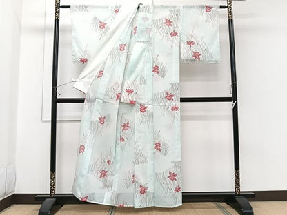 平和屋着物＊夏物　小紋　絽　草花文　洗える着物　CABI3889xi
