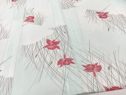 平和屋着物＊夏物　小紋　絽　草花文　洗える着物　CABI3889xi