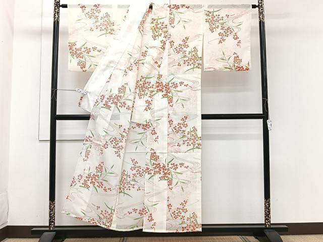 平和屋着物＊夏物　小紋　絽　流水萩文　洗える着物　CABI3890xi