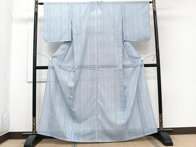平和屋着物＊夏物　江戸小紋　絽　よろけ縞花文　洗える着物　CABI3893xi
