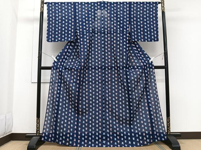 平和屋着物＊夏物　小紋　絽　枝舞蝶文　洗える着物　未使用　CABI3896xi