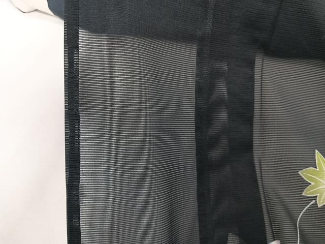 平和屋着物＊夏物　小紋　絽　枝楓文　黒地　洗える着物　CABI3897xi