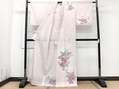 平和屋着物＊夏物　訪問着　絽　地紙飛鶴草花文　金彩　洗える着物　未使用　CABI3899xi