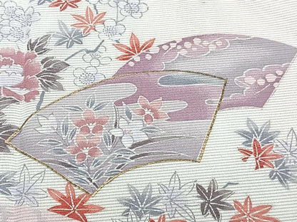 平和屋着物＊夏物　訪問着　絽　地紙飛鶴草花文　金彩　洗える着物　未使用　CABI3899xi