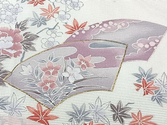 平和屋着物＊夏物　訪問着　絽　地紙飛鶴草花文　金彩　洗える着物　未使用　CABI3899xi