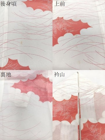 平和屋着物＊夏物　小紋　絽　芝草花文　洗える着物　CABI3904xi