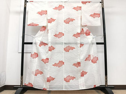 平和屋着物＊夏物　小紋　絽　芝草花文　洗える着物　CABI3904xi