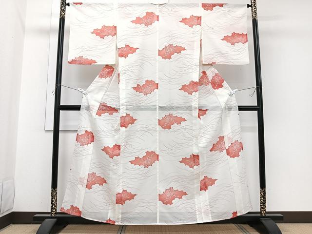 平和屋着物＊夏物　小紋　絽　芝草花文　洗える着物　CABI3904xi