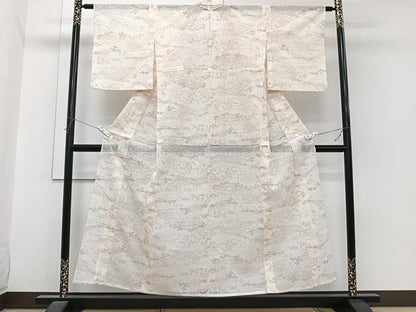 平和屋着物＊夏物　小紋　絽　渡橋人物風景文　洗える着物　CABI3907xi