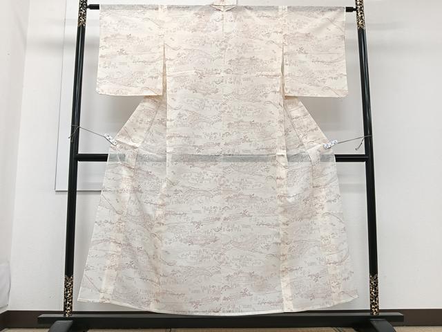 平和屋着物＊夏物　小紋　絽　渡橋人物風景文　洗える着物　CABI3907xi