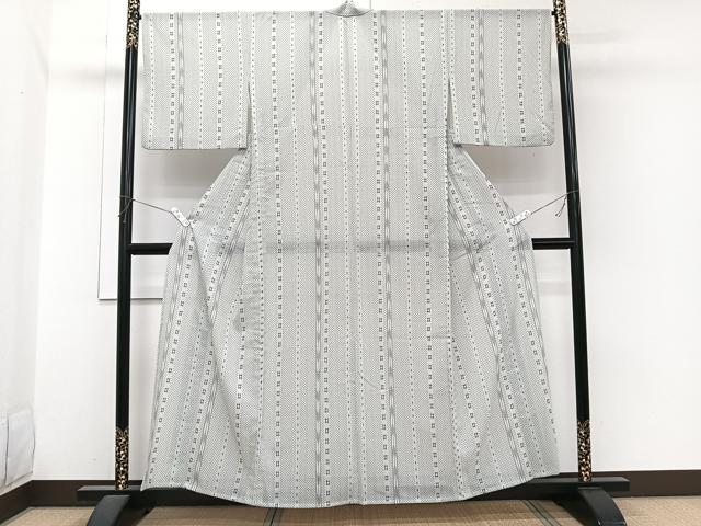 平和屋着物＊夏物　小紋　紗　間道幾何学文　洗える着物　CABI3908xi