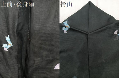 平和屋着物＊夏物　小紋　絽　人物文　黒地　洗える着物　CABI3911xi