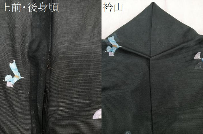 平和屋着物＊夏物　小紋　絽　人物文　黒地　洗える着物　CABI3911xi