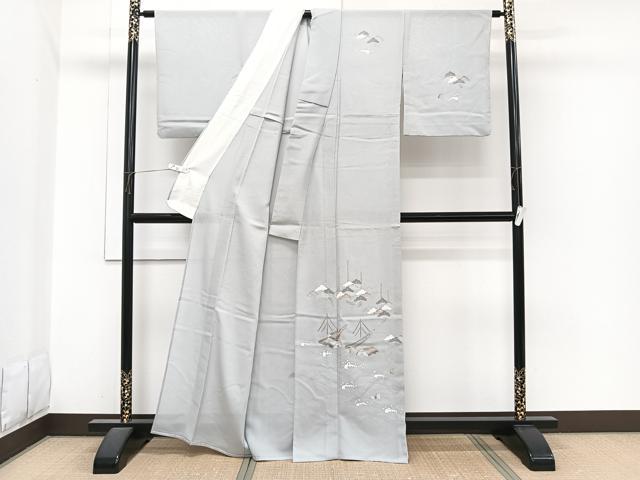 平和屋着物＊夏物　訪問着　絽　友禅　立波船松文　正絹　逸品　CABI3915xi