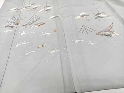 平和屋着物＊夏物　訪問着　絽　友禅　立波船松文　正絹　逸品　CABI3915xi