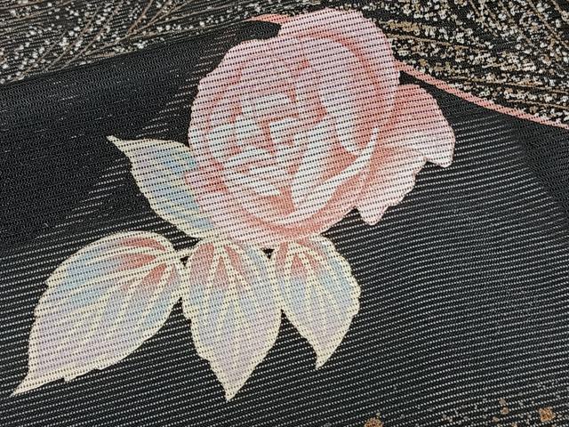 平和屋着物＊夏物　訪問着　絽　羽花文　黒地　金彩　洗える着物　CABI3917xi