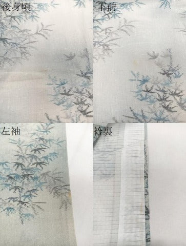 平和屋着物＊夏物　夏結城　枝笹文　小千谷織物　反端付き　正絹　逸品　CABI3918xi