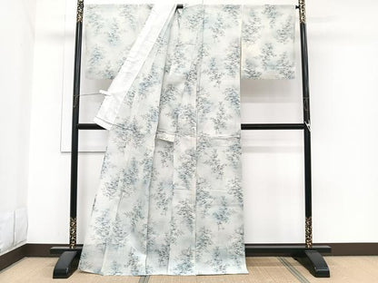 平和屋着物＊夏物　夏結城　枝笹文　小千谷織物　反端付き　正絹　逸品　CABI3918xi