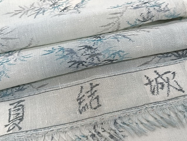 平和屋着物＊夏物　夏結城　枝笹文　小千谷織物　反端付き　正絹　逸品　CABI3918xi