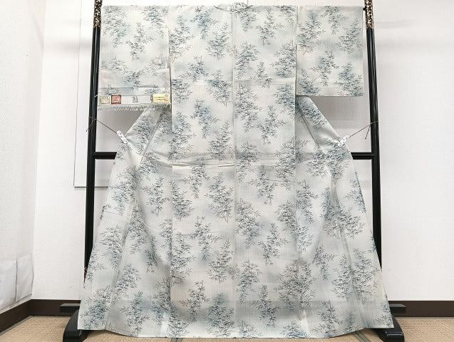 平和屋着物＊夏物　夏結城　枝笹文　小千谷織物　反端付き　正絹　逸品　CABI3918xi