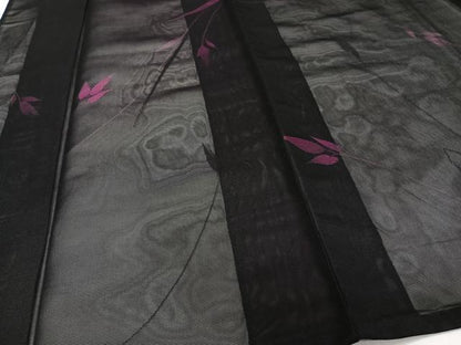 平和屋着物＊夏物　小紋　紗　枝花文　黒地　正絹　逸品　CABI3920xi