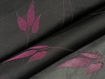 平和屋着物＊夏物　小紋　紗　枝花文　黒地　正絹　逸品　CABI3920xi