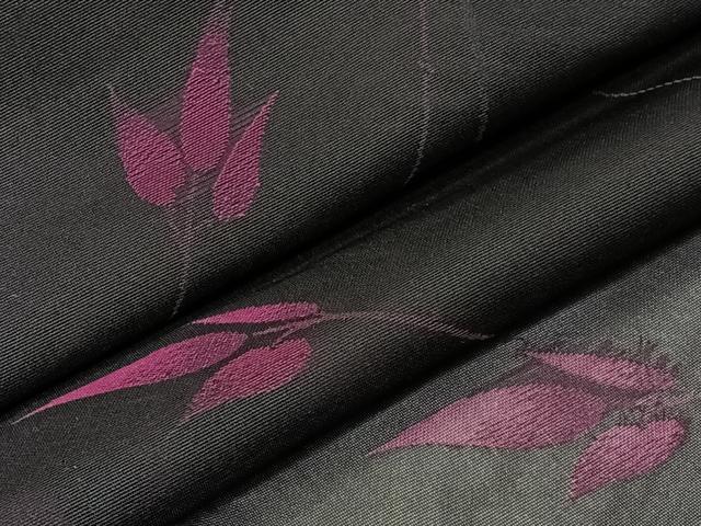 平和屋着物＊夏物　小紋　紗　枝花文　黒地　正絹　逸品　CABI3920xi