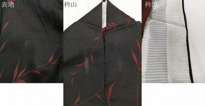 平和屋着物＊夏物　小紋　紗　枝草花文　黒地　正絹　逸品　CABI3921xi