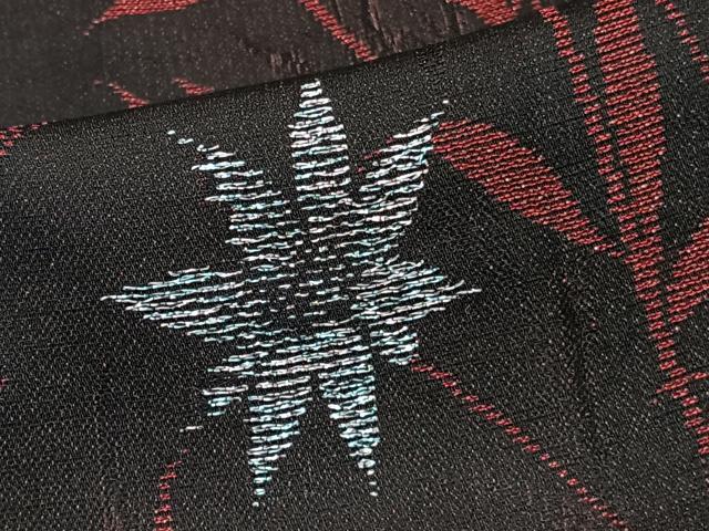 平和屋着物＊夏物　小紋　紗　枝草花文　黒地　正絹　逸品　CABI3921xi
