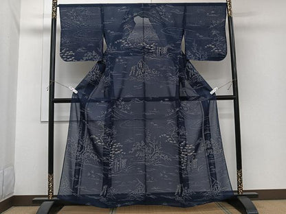 平和屋着物＊夏物　訪問着　紗紬　風景文　松竹梅　正絹　逸品　CABI3925xi