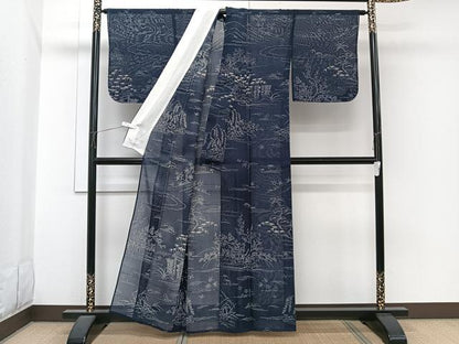 平和屋着物＊夏物　訪問着　紗紬　風景文　松竹梅　正絹　逸品　CABI3925xi
