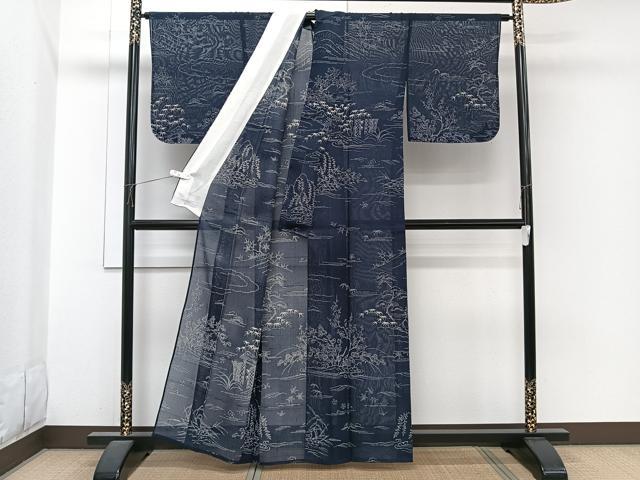 平和屋着物＊夏物　訪問着　紗紬　風景文　松竹梅　正絹　逸品　CABI3925xi